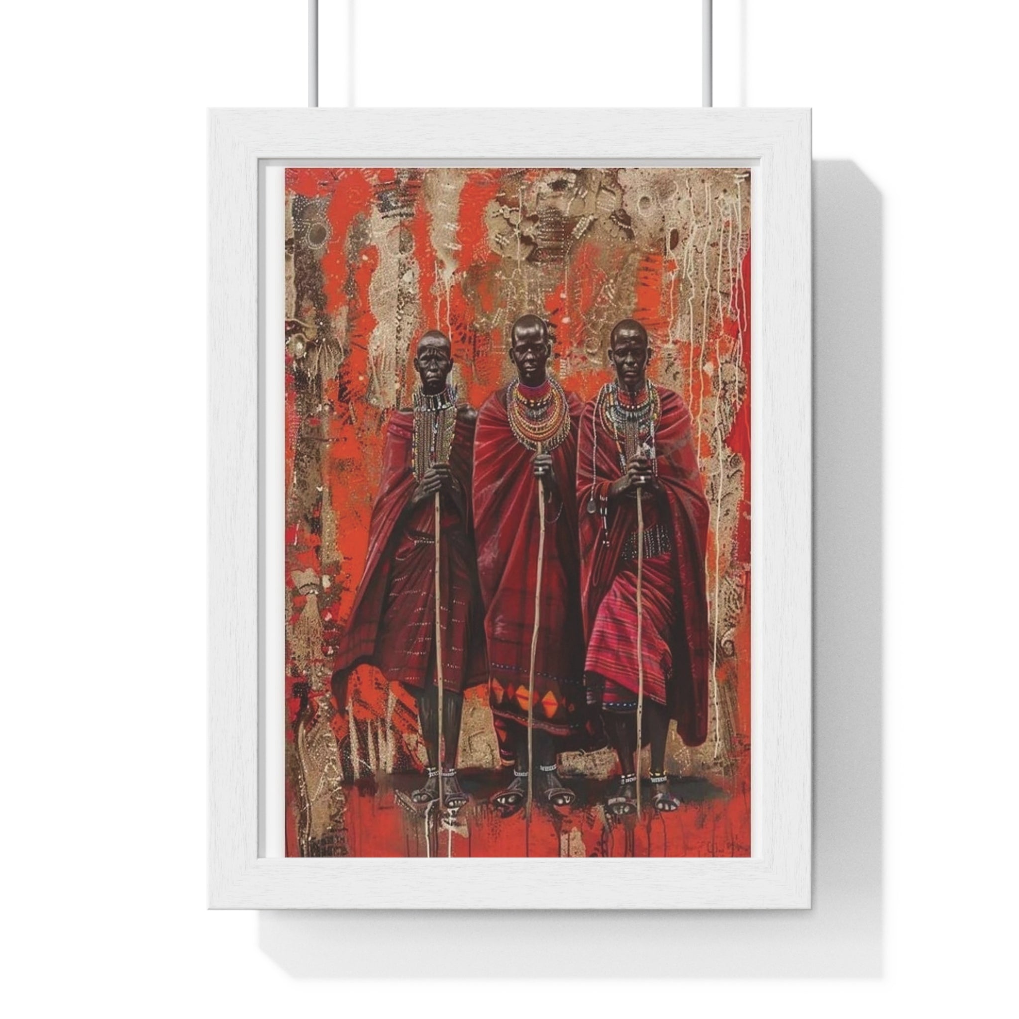 Maasai Warriors Vertical Framed Poster – Tribal Red Art Print