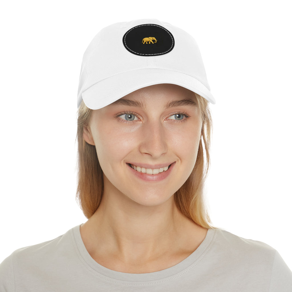 Ndovu Embroidered Gold Elephant Leather Patch Dad Hat