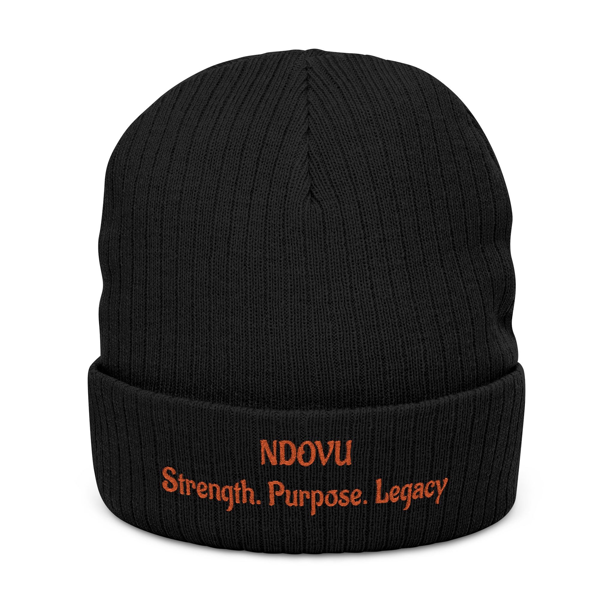 Ndovu Embroidered Ribbed Beanie — "NDOVU: Strength. Purpose. Legacy."