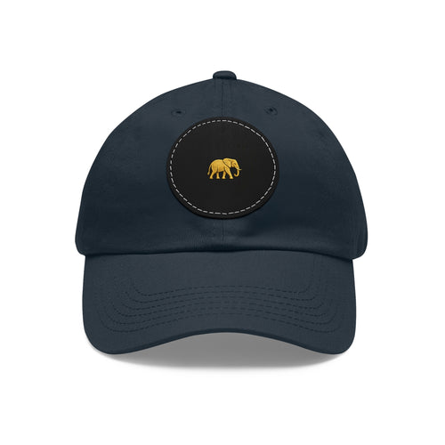 Ndovu Embroidered Gold Elephant Leather Patch Dad Hat