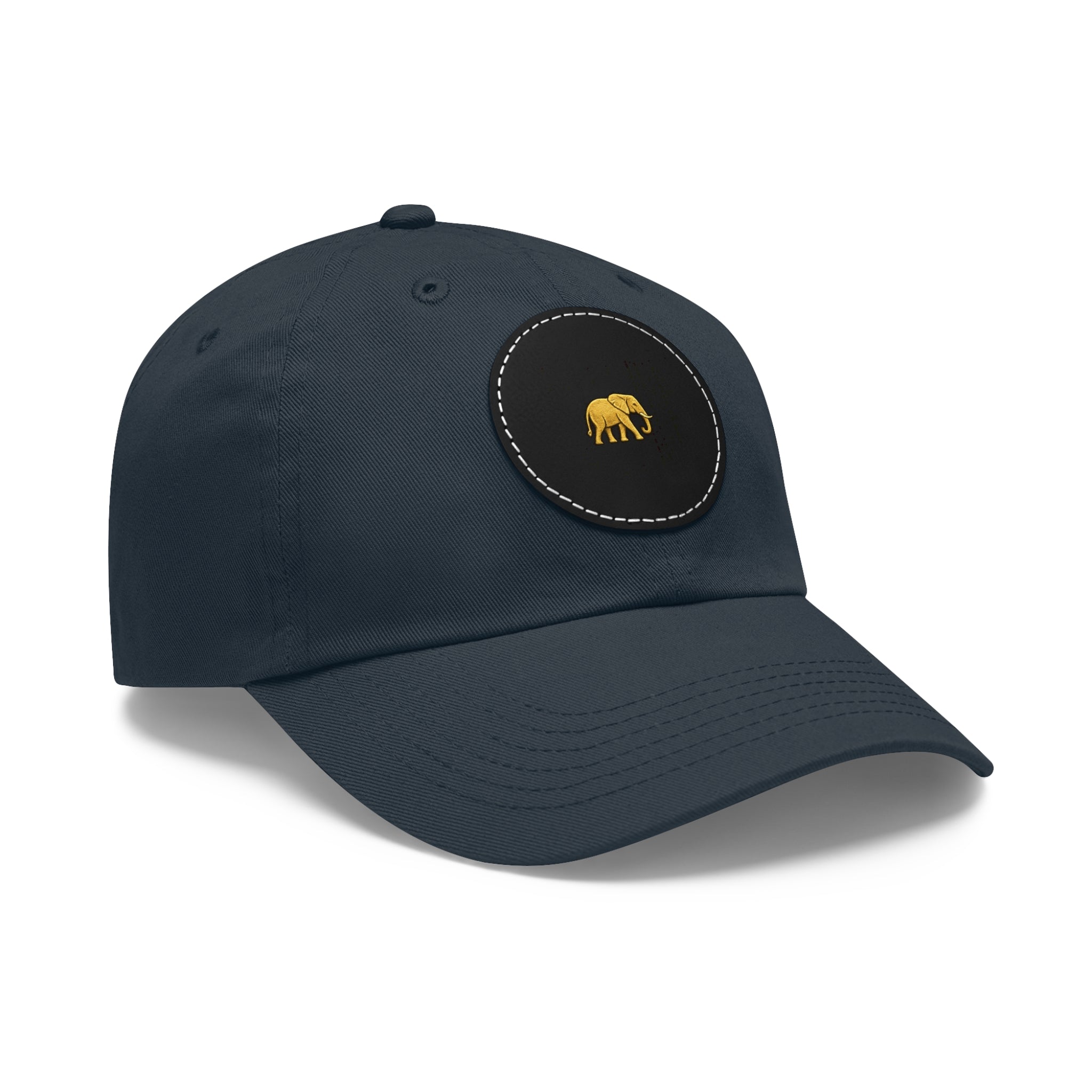 Ndovu Embroidered Gold Elephant Leather Patch Dad Hat