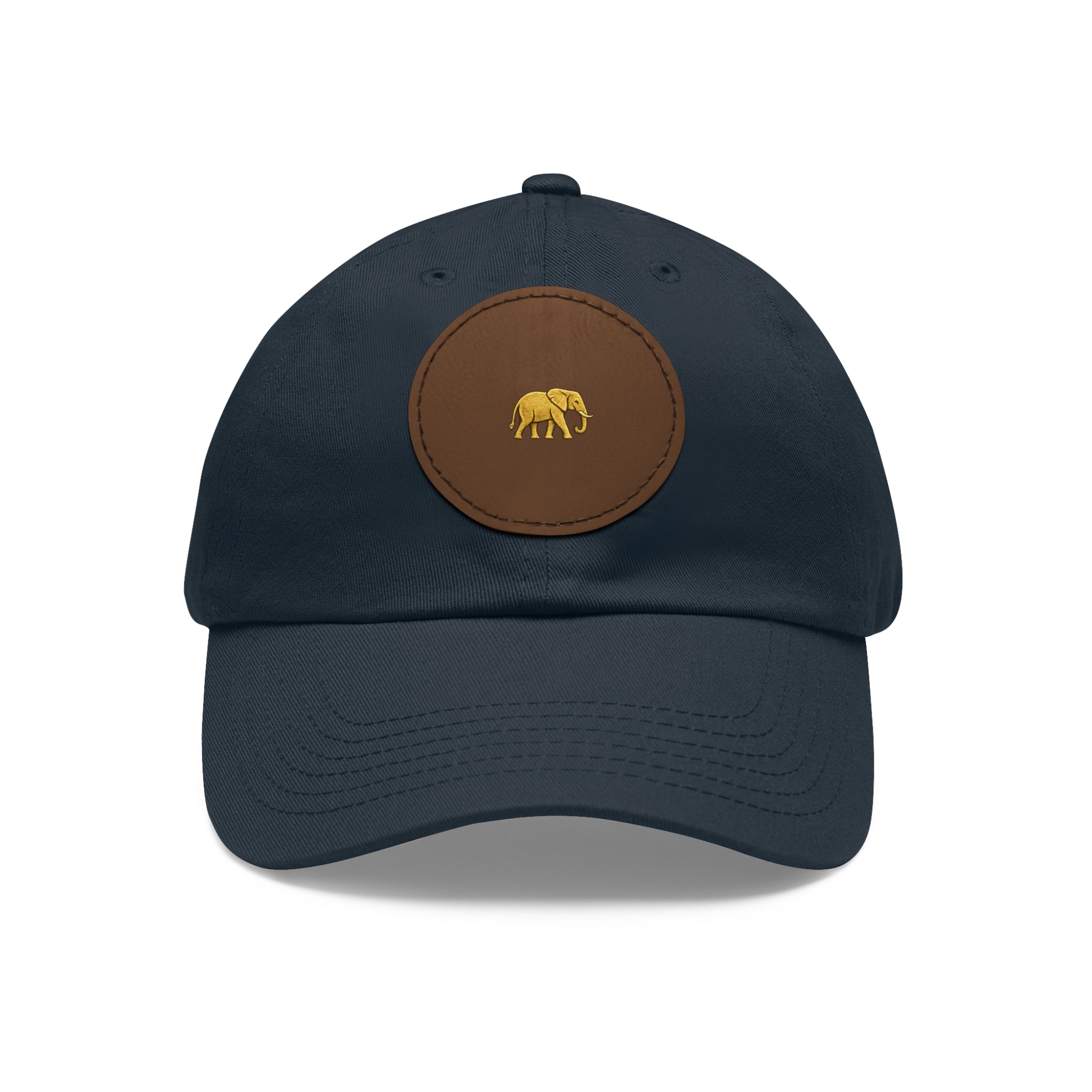 Ndovu Embroidered Gold Elephant Leather Patch Dad Hat