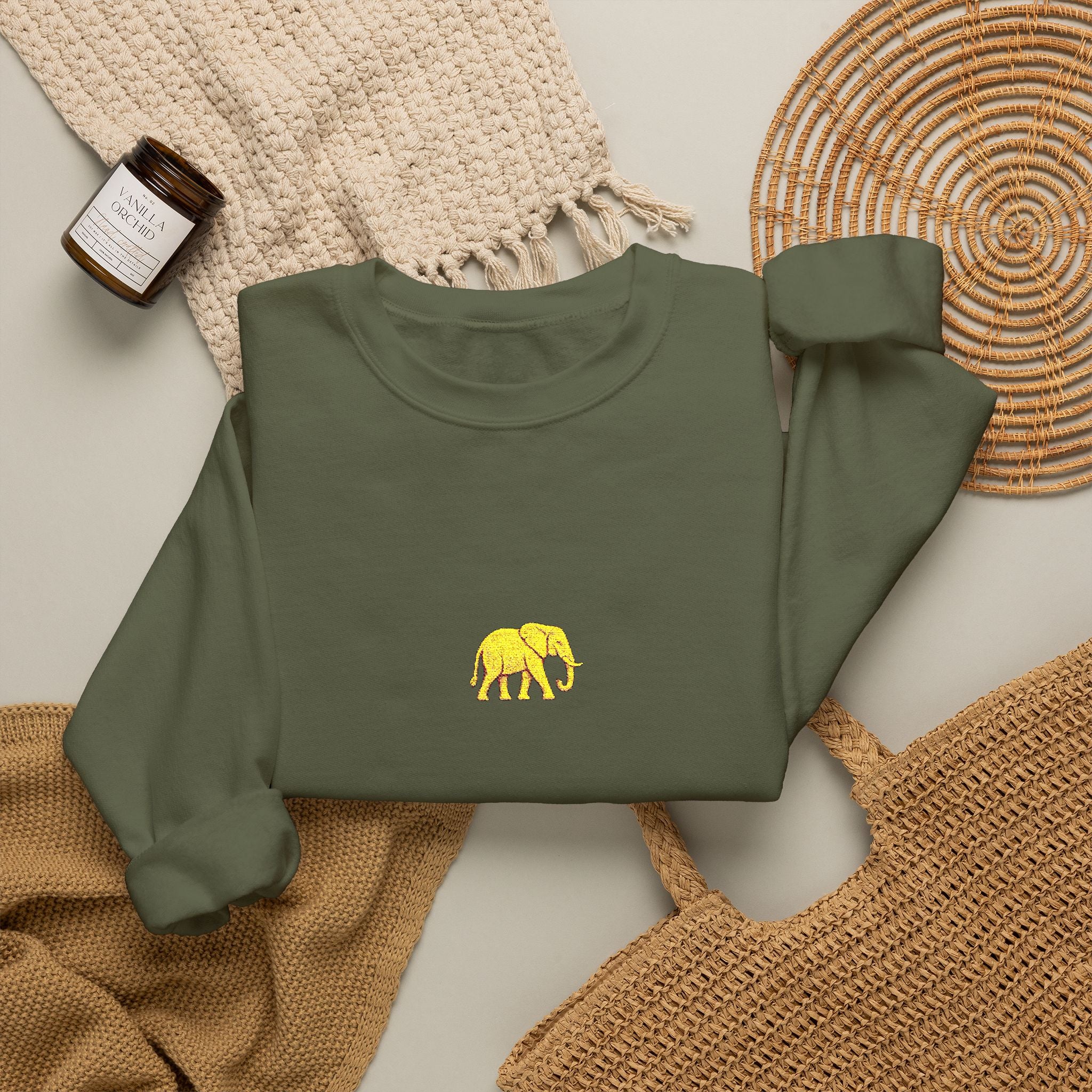 Elephant Embroidery Crewneck Sweatshirt