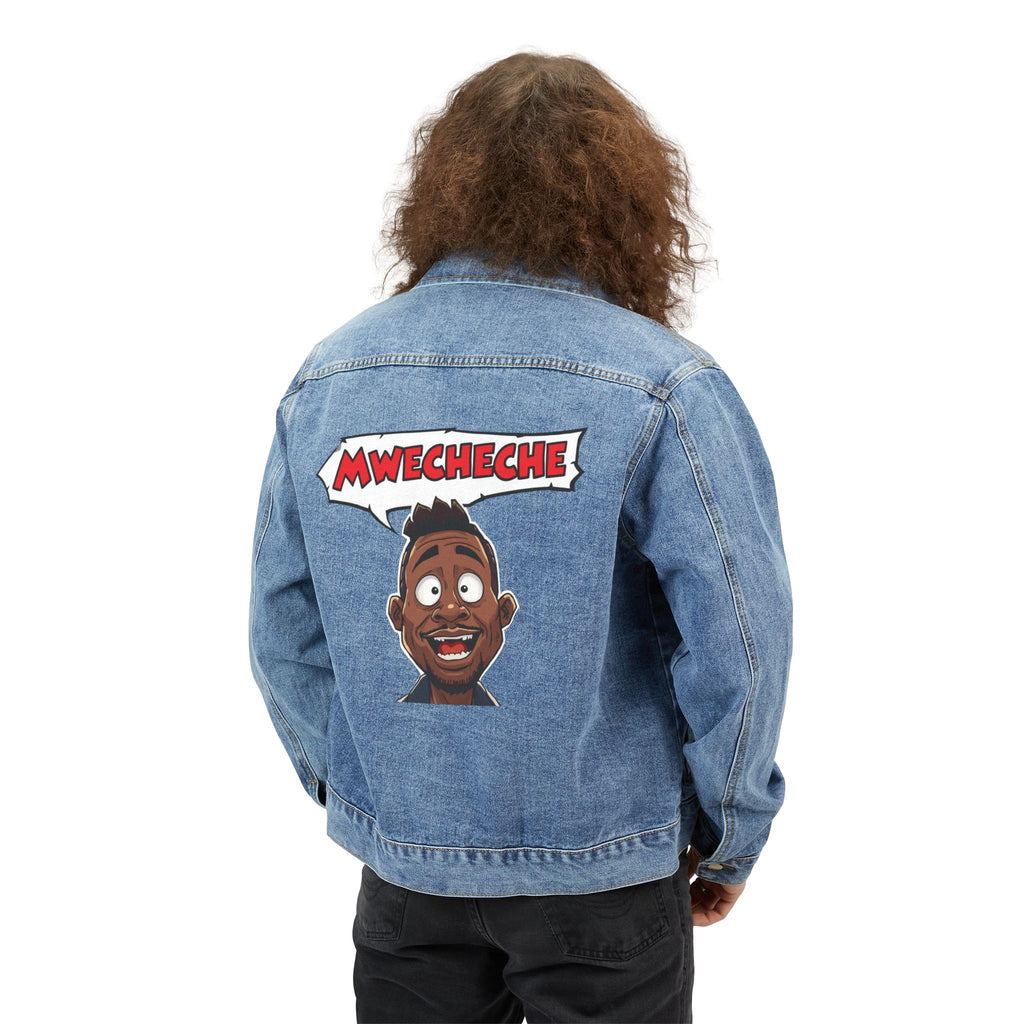 Denim Jacket — 'Mwecheche' Cartoon Back Graphic Men’s Jean Jacket