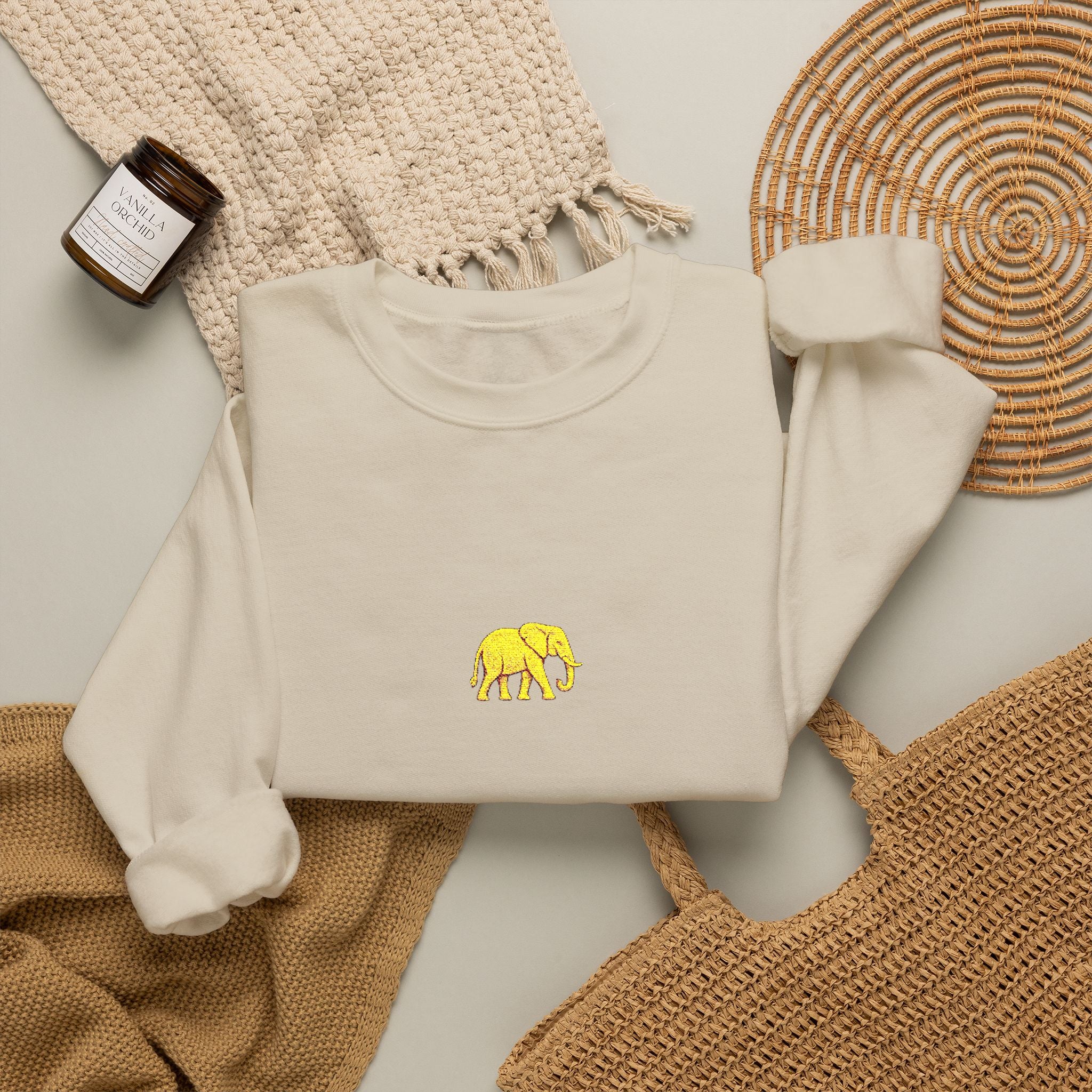 Elephant Embroidery Crewneck Sweatshirt