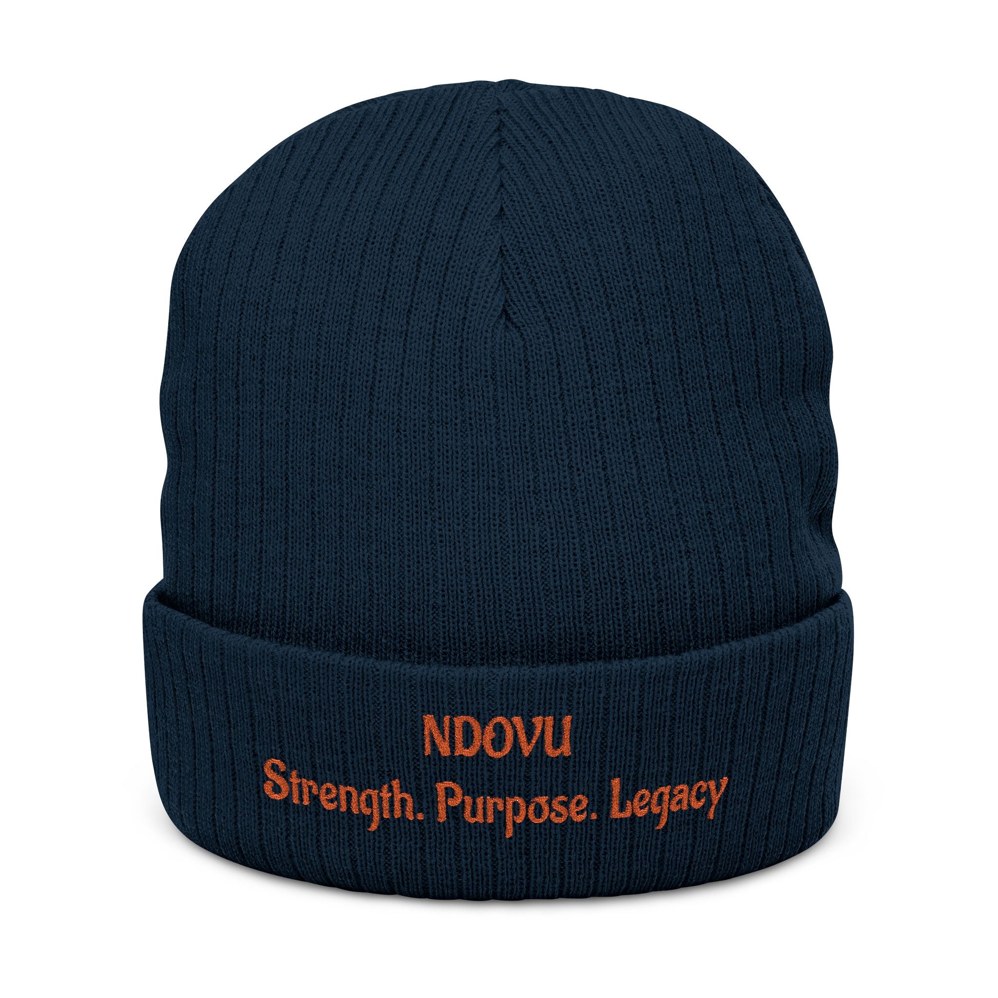 Ndovu Embroidered Ribbed Beanie — "NDOVU: Strength. Purpose. Legacy."
