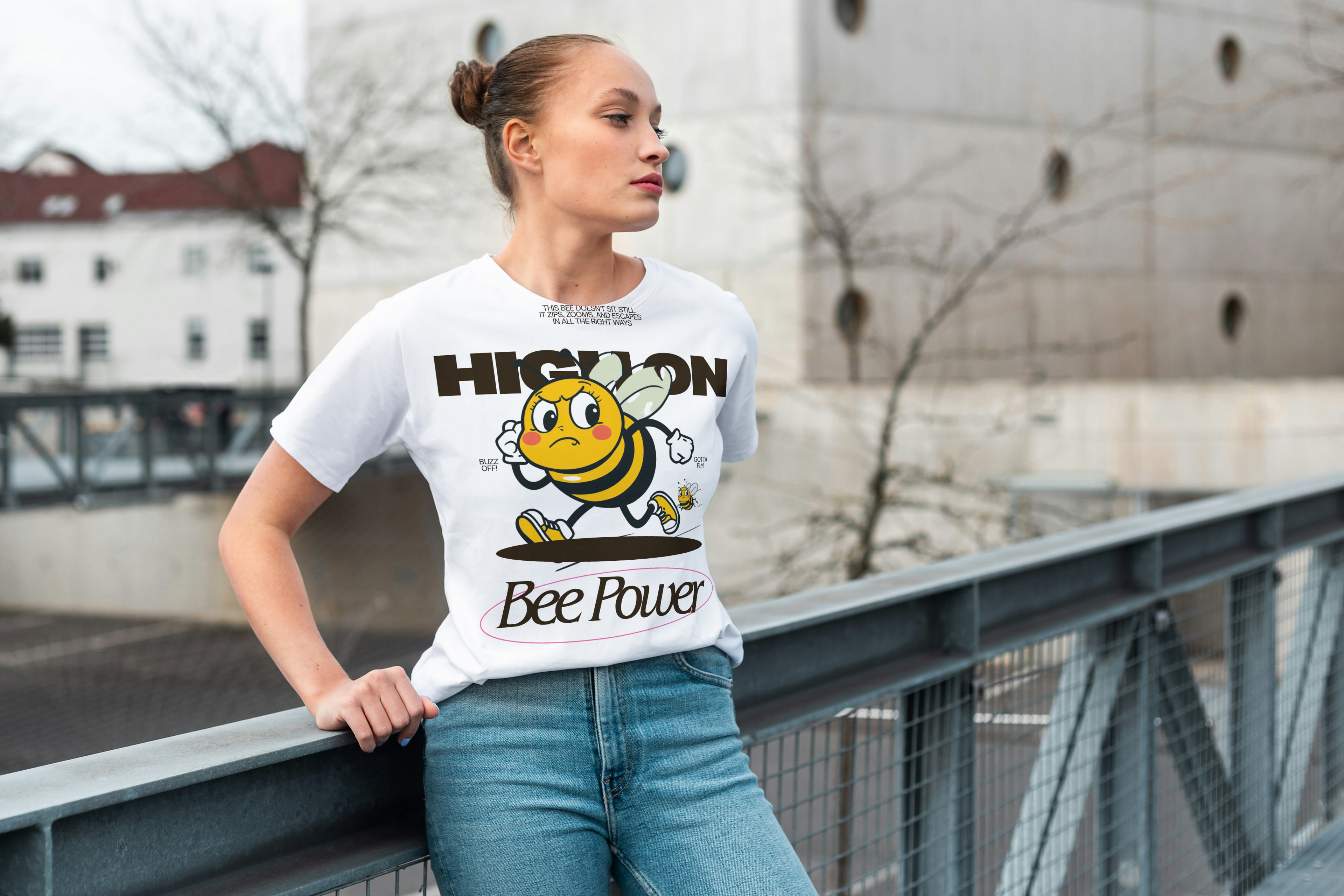 Bee Power T-Shirt — Retro Running Bee Graphic Tee