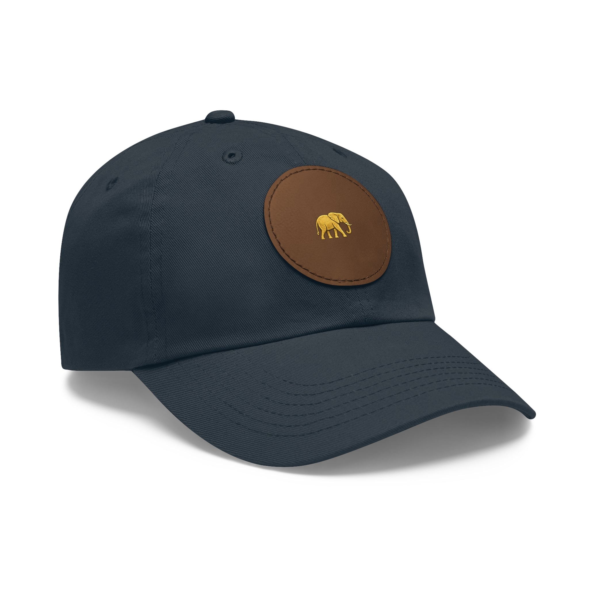 Ndovu Embroidered Gold Elephant Leather Patch Dad Hat