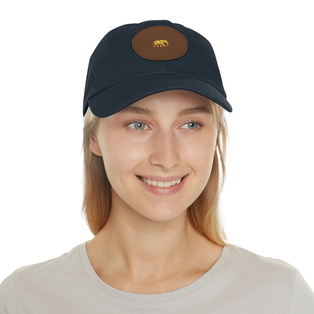 Ndovu Embroidered Gold Elephant Leather Patch Dad Hat