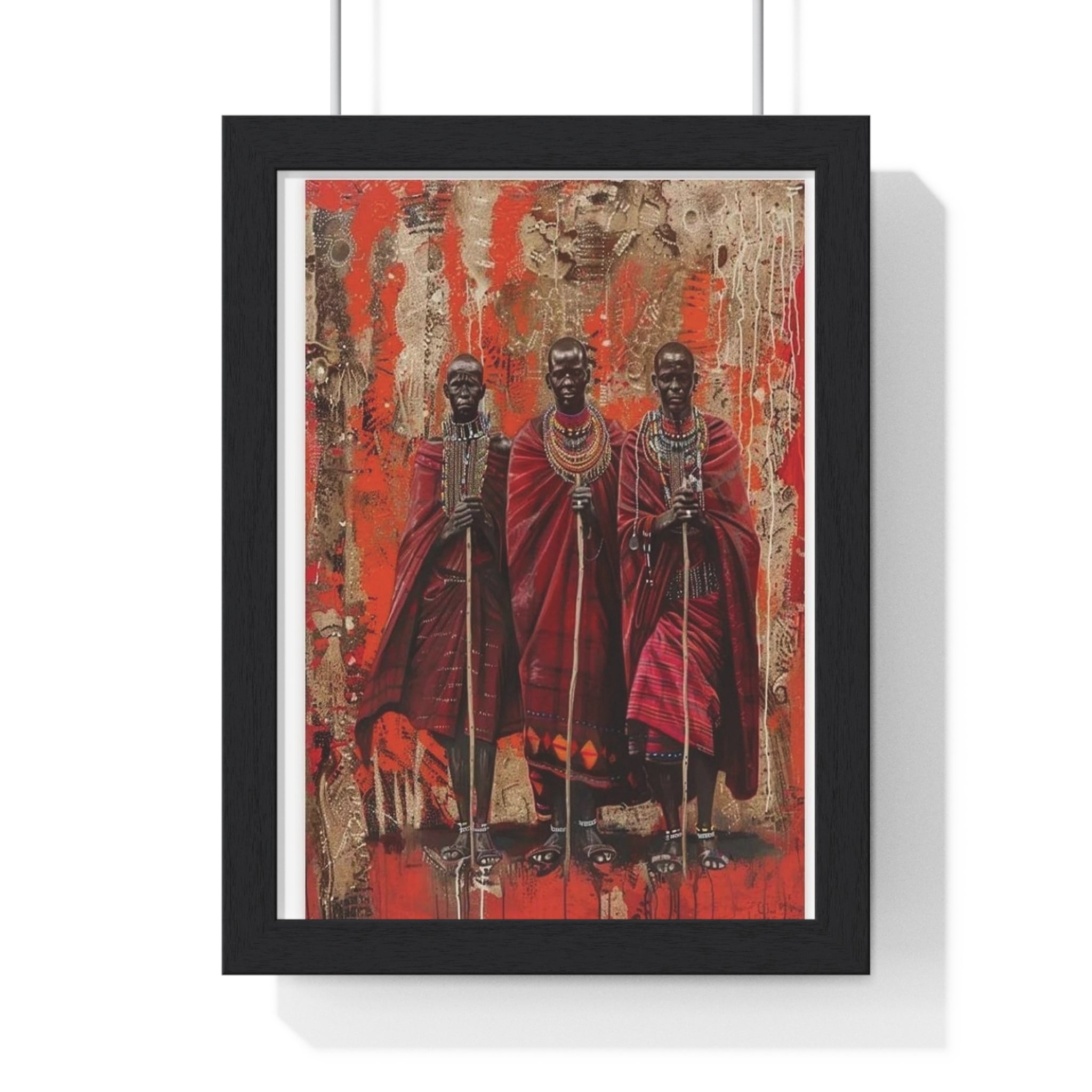 Maasai Warriors Vertical Framed Poster – Tribal Red Art Print