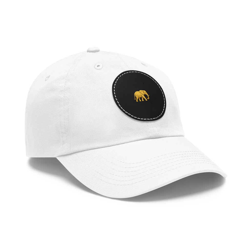 Ndovu Embroidered Gold Elephant Leather Patch Dad Hat