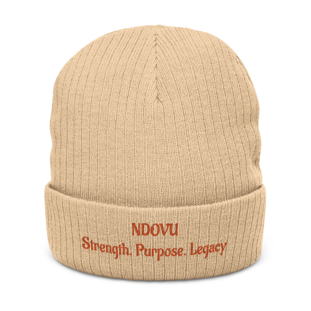 Ndovu Embroidered Ribbed Beanie — "NDOVU: Strength. Purpose. Legacy."