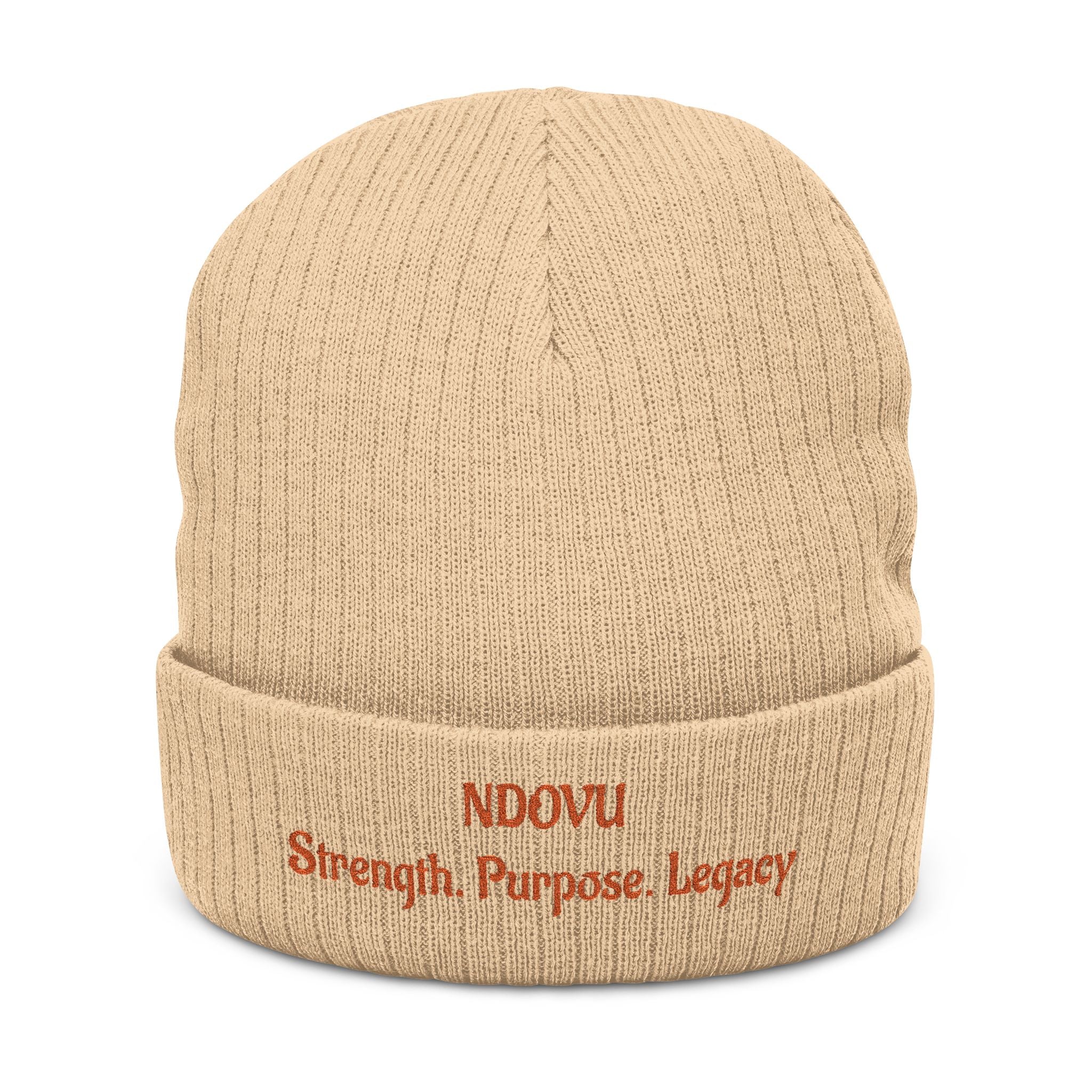 Ndovu Embroidered Ribbed Beanie — "NDOVU: Strength. Purpose. Legacy."