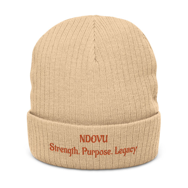 Ndovu Embroidered Ribbed Beanie — "NDOVU: Strength. Purpose. Legacy."