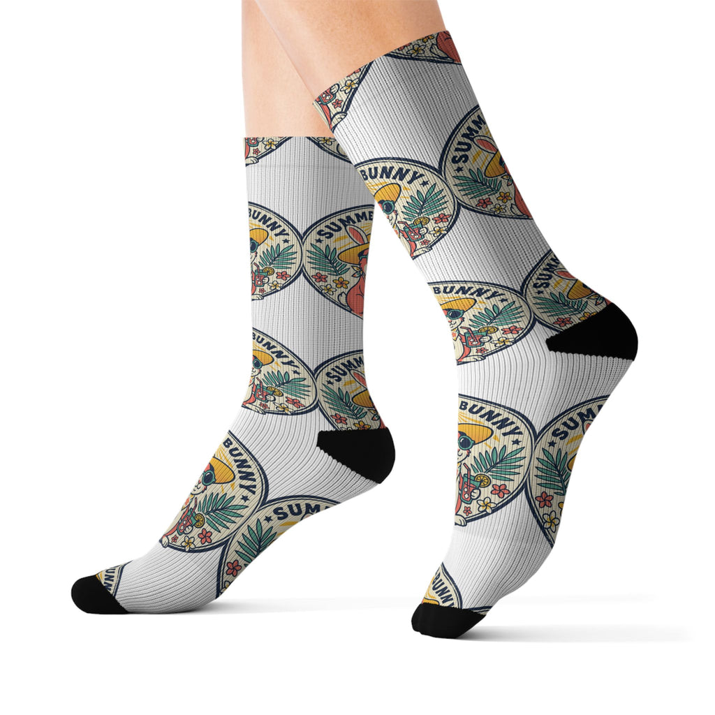 Summer Vibes Sublimation Socks — Sunny Beach Badge Pattern