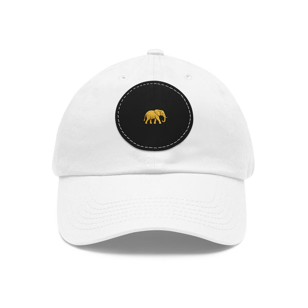 Ndovu Embroidered Gold Elephant Leather Patch Dad Hat