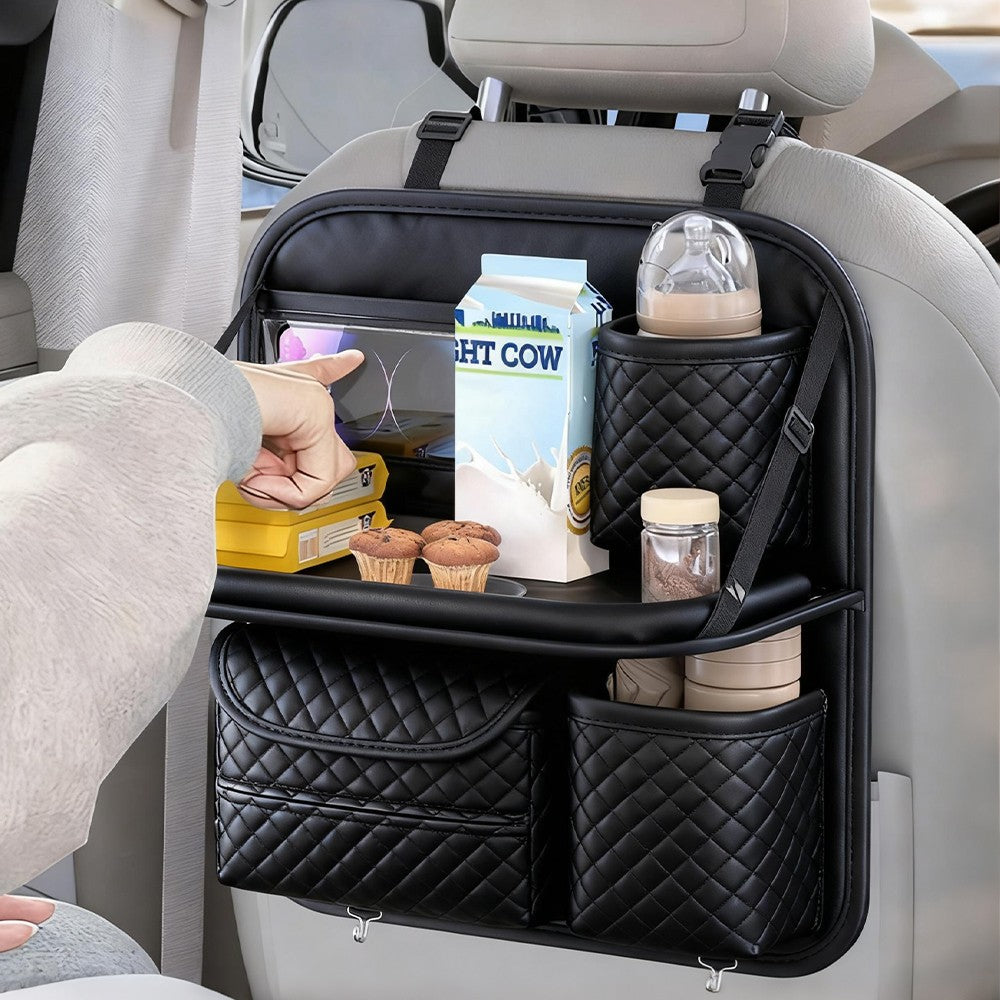 Car Organiser Bag Multi Pocket Black Leather  Holder Back Seat Storage Tidy